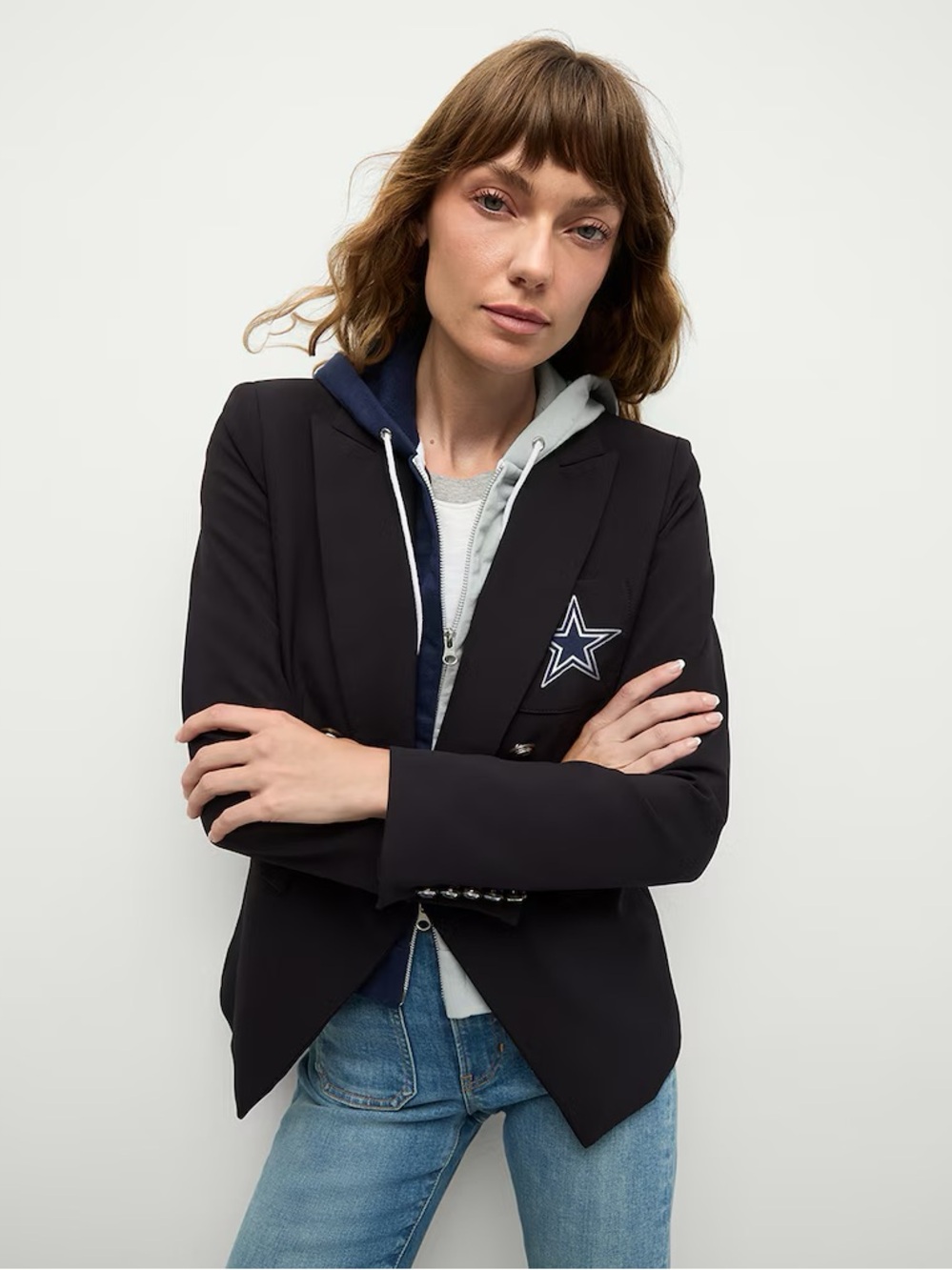 Veronica Beard Navy Double-Breasted Blazer with Hood Dallas Cowboys NFL - Picture 8 of 13